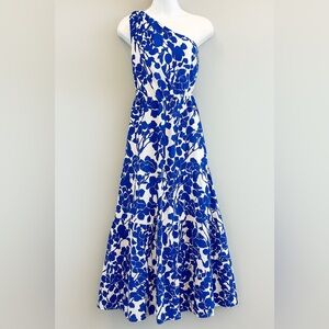 Hyacinth House Sybil Maxi Dress XXS Blue Floral One Shoulder Cotton Lined NWT